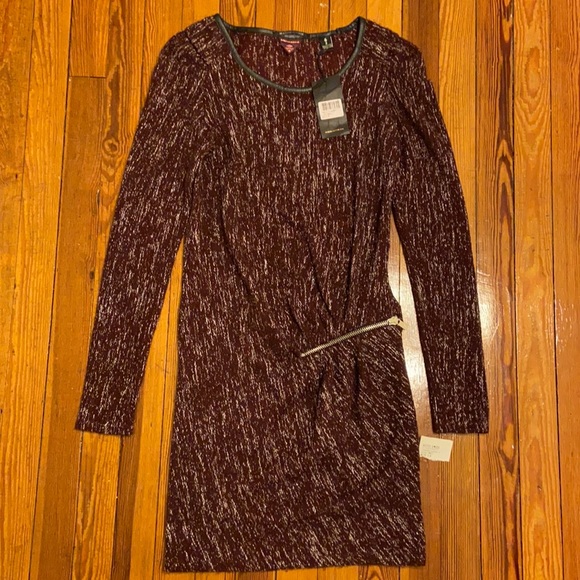 Maison Scotch Burgundy Tweed Knit Zip Sweater Dress - Picture 2 of 11